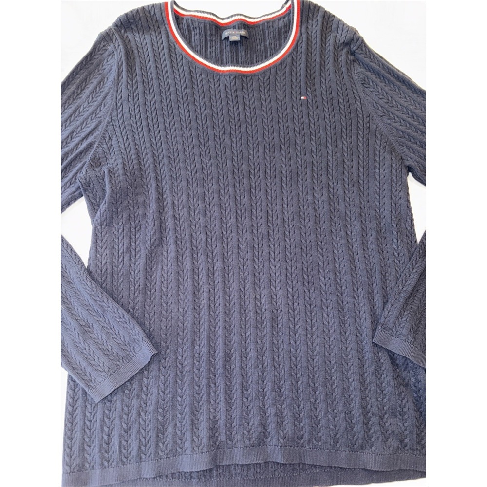 Tommy Hilfiger Womens 2XL Crewneck Cable Knit Light Weight Sweater Pullover Navy